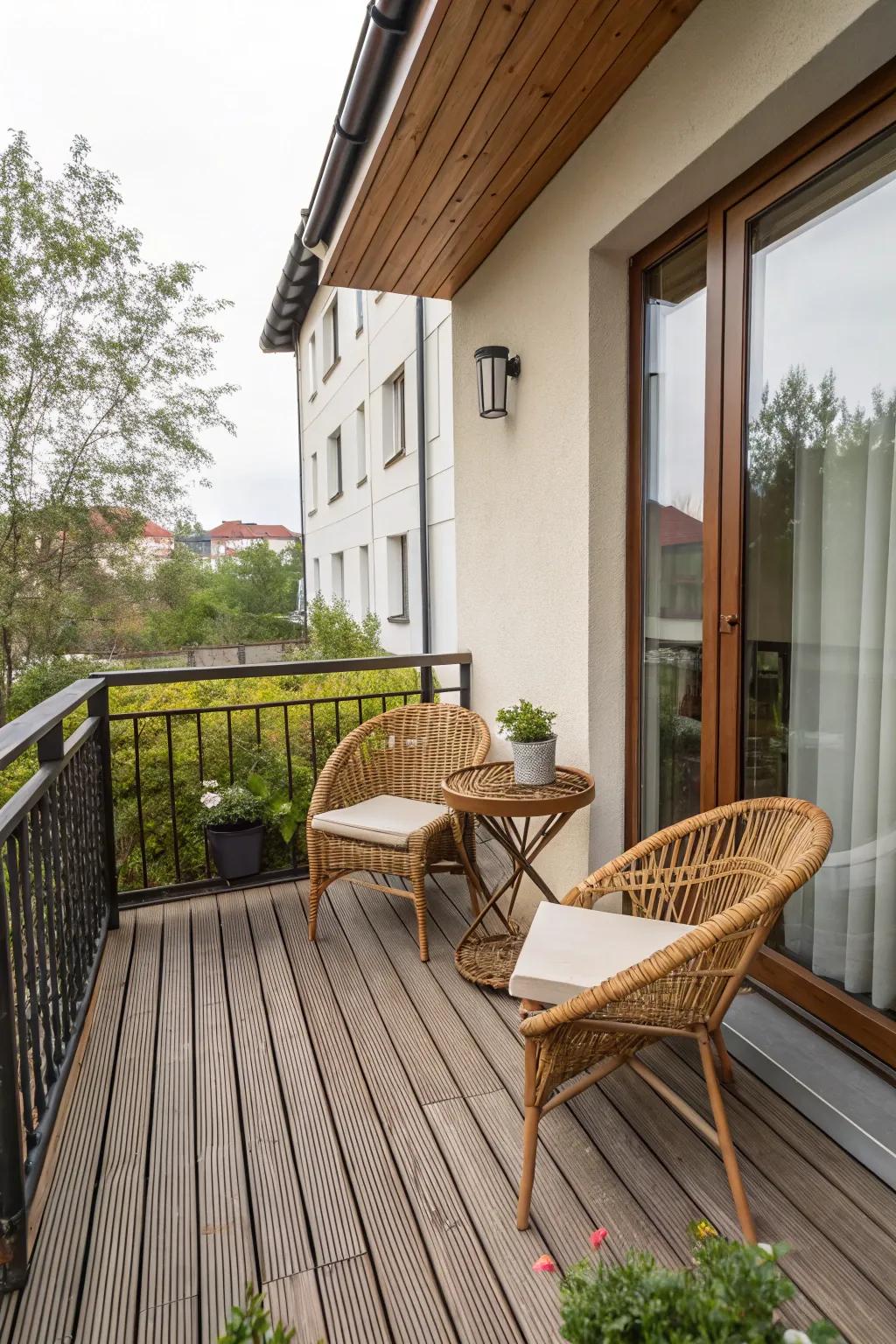 Natural components provide warmth and texture to the patio.