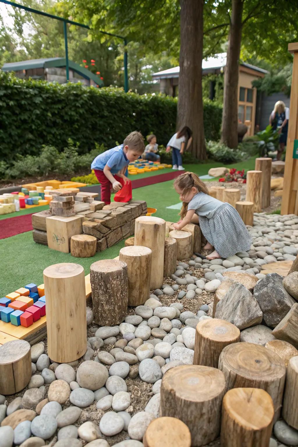 Combining nature with block play.