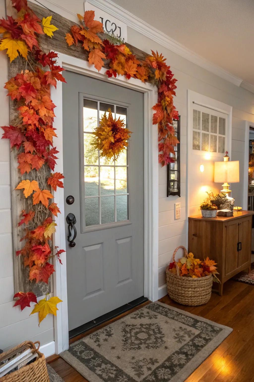 A seasonally-themed door that enhances the autumn ambiance in the home.