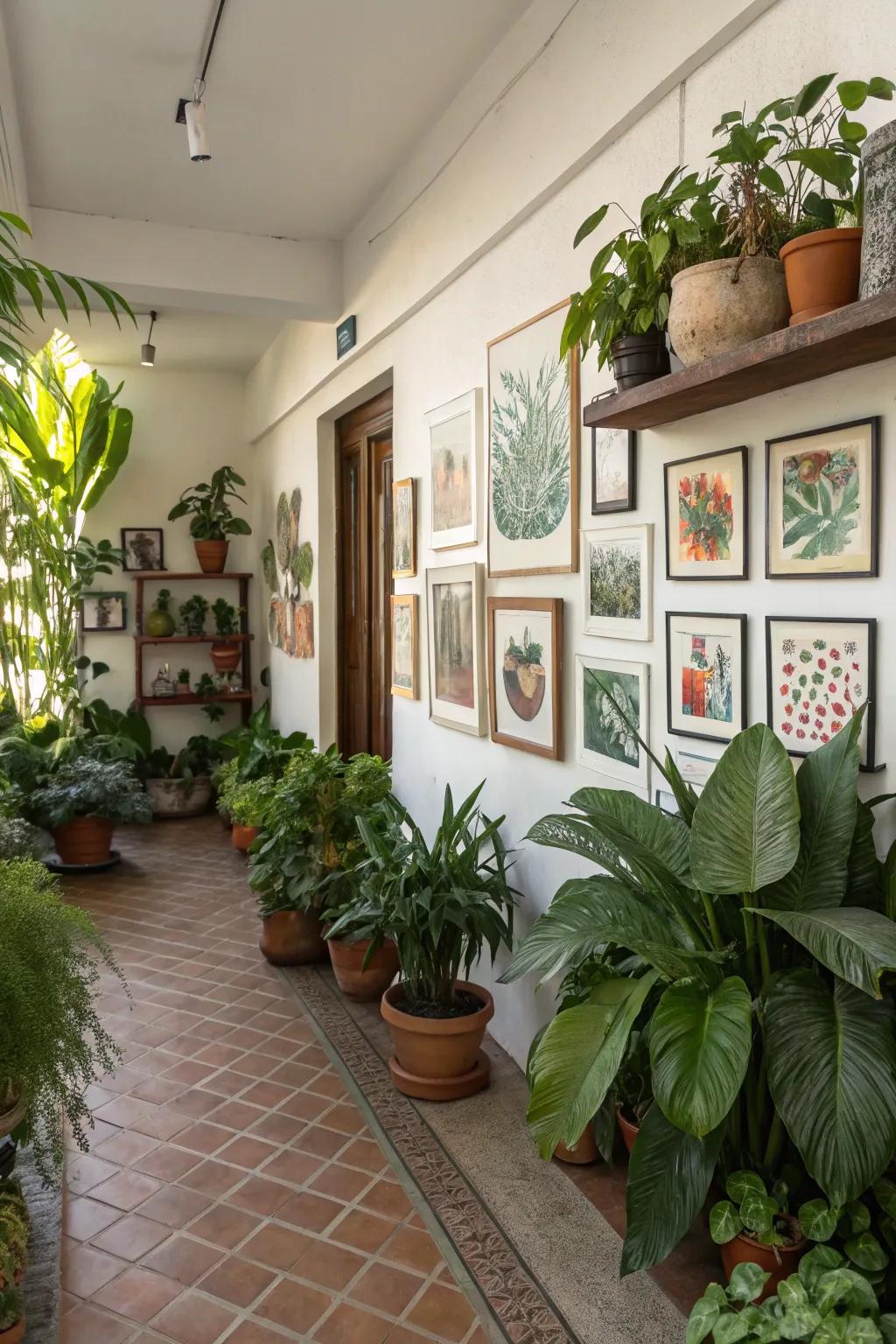 When art and plant life intertwine, they create an atmosphere of natural beauty and vitality.