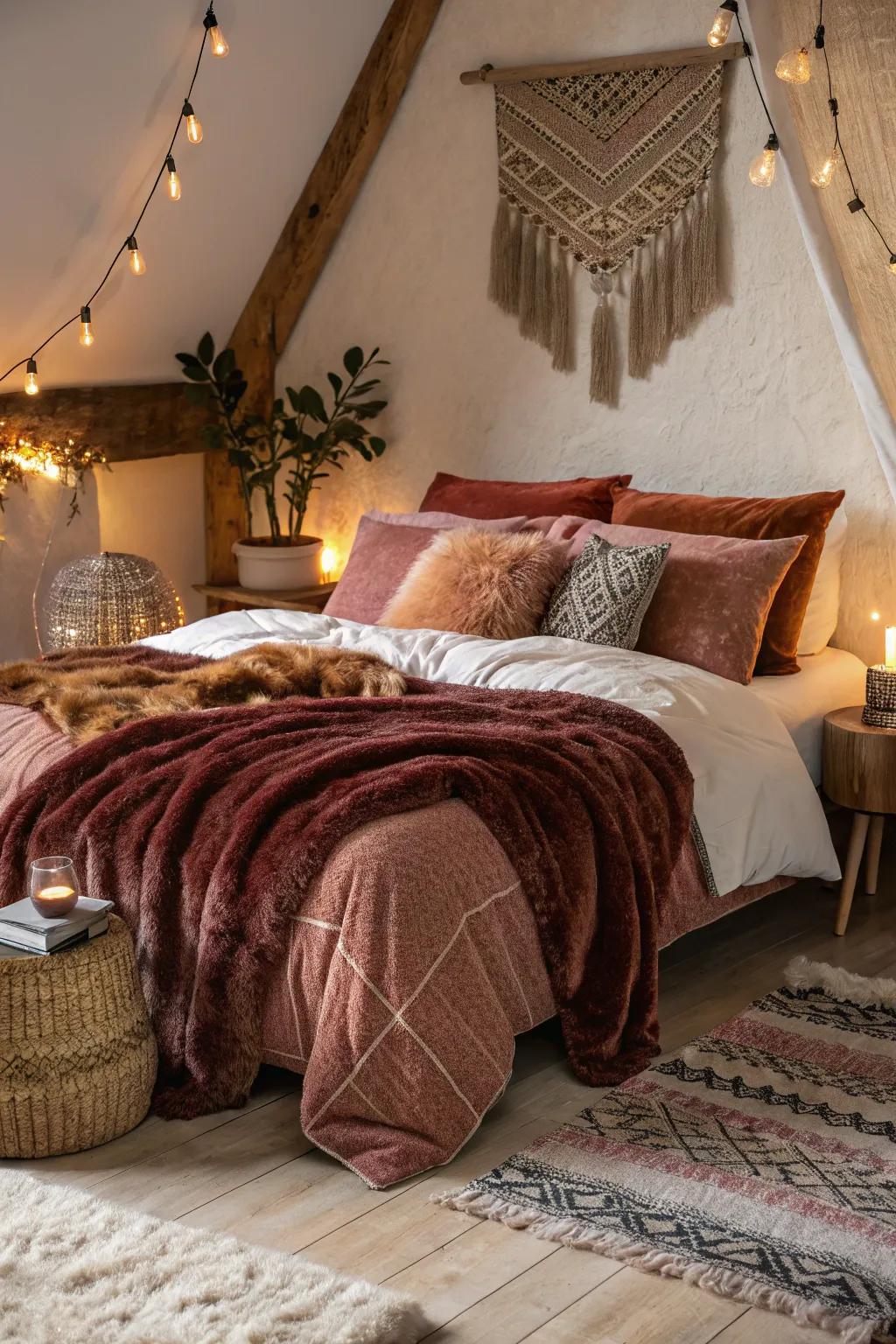 Integrated surfaces create a cozy and artistic atmosphere.