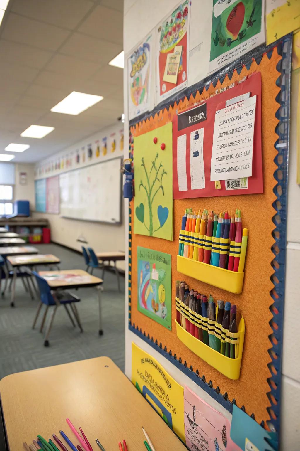 Art supply-themed bulletin board, heralding a year filled with inspiration.