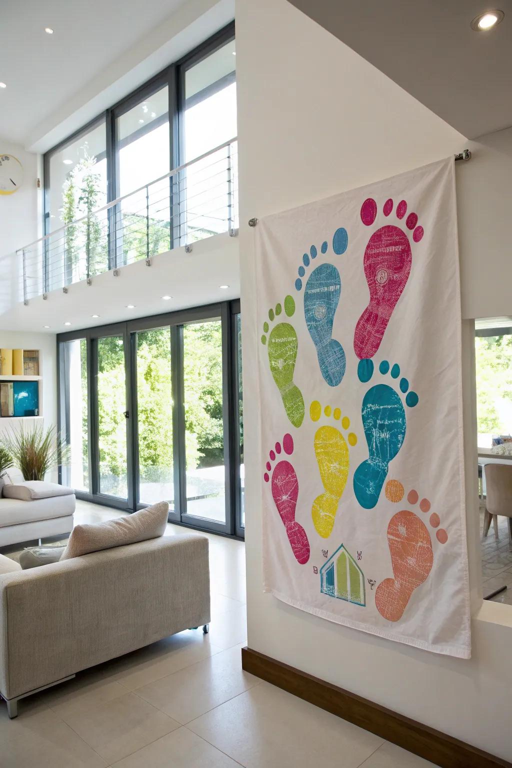 Vibrant and uplifting footprint canvas art tailored for grandma's residence.