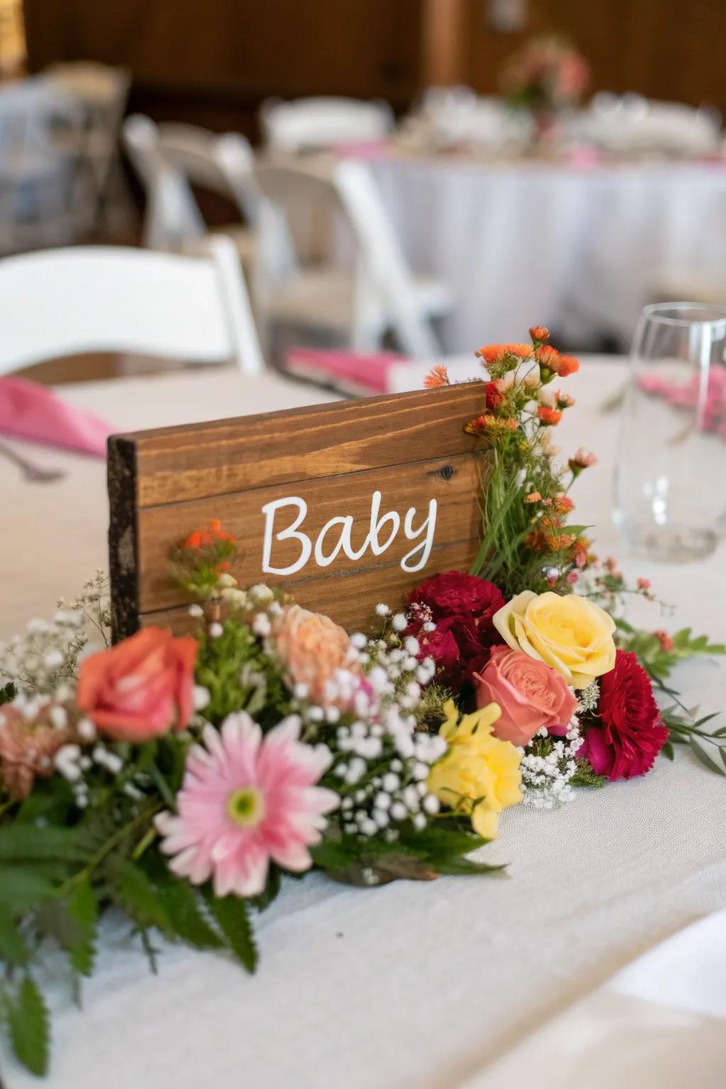Personalized marker centerpiece conveying a heartfelt message.