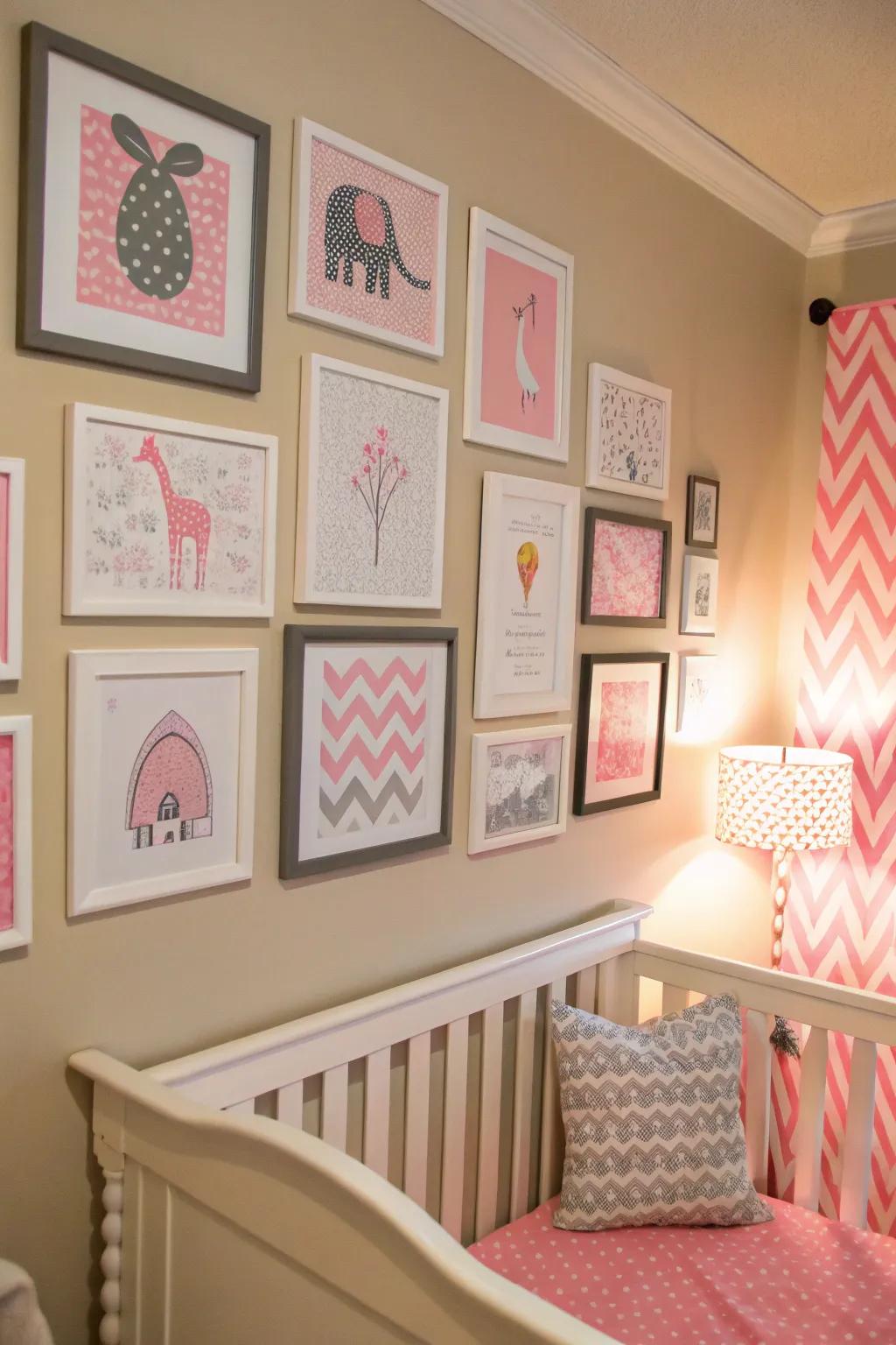 Artistic lithographs infuse a personal touch to the nursery walls.
