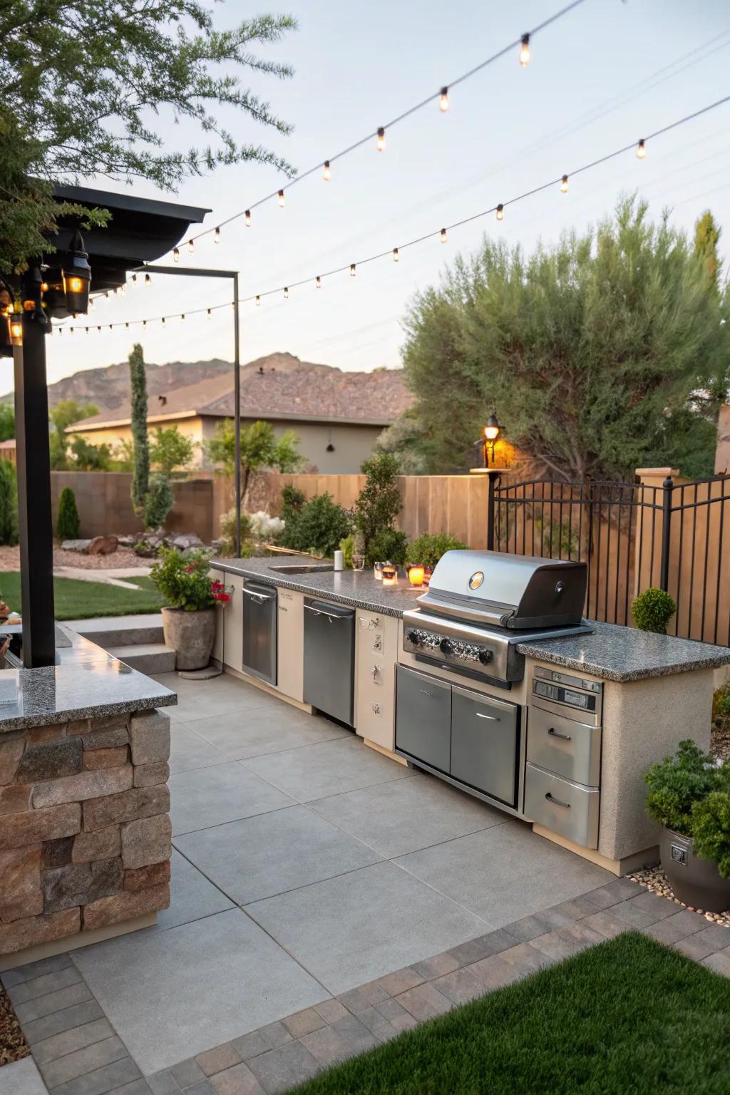 Prepare and amuse externally with a practical kitchenette setup.