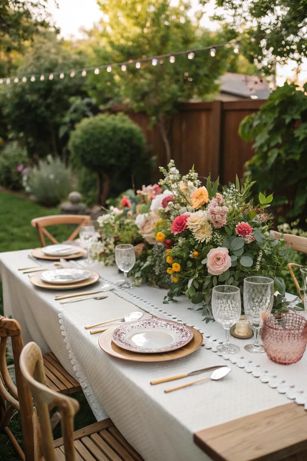 An elegant gathering table set for a Sweet 16 party.