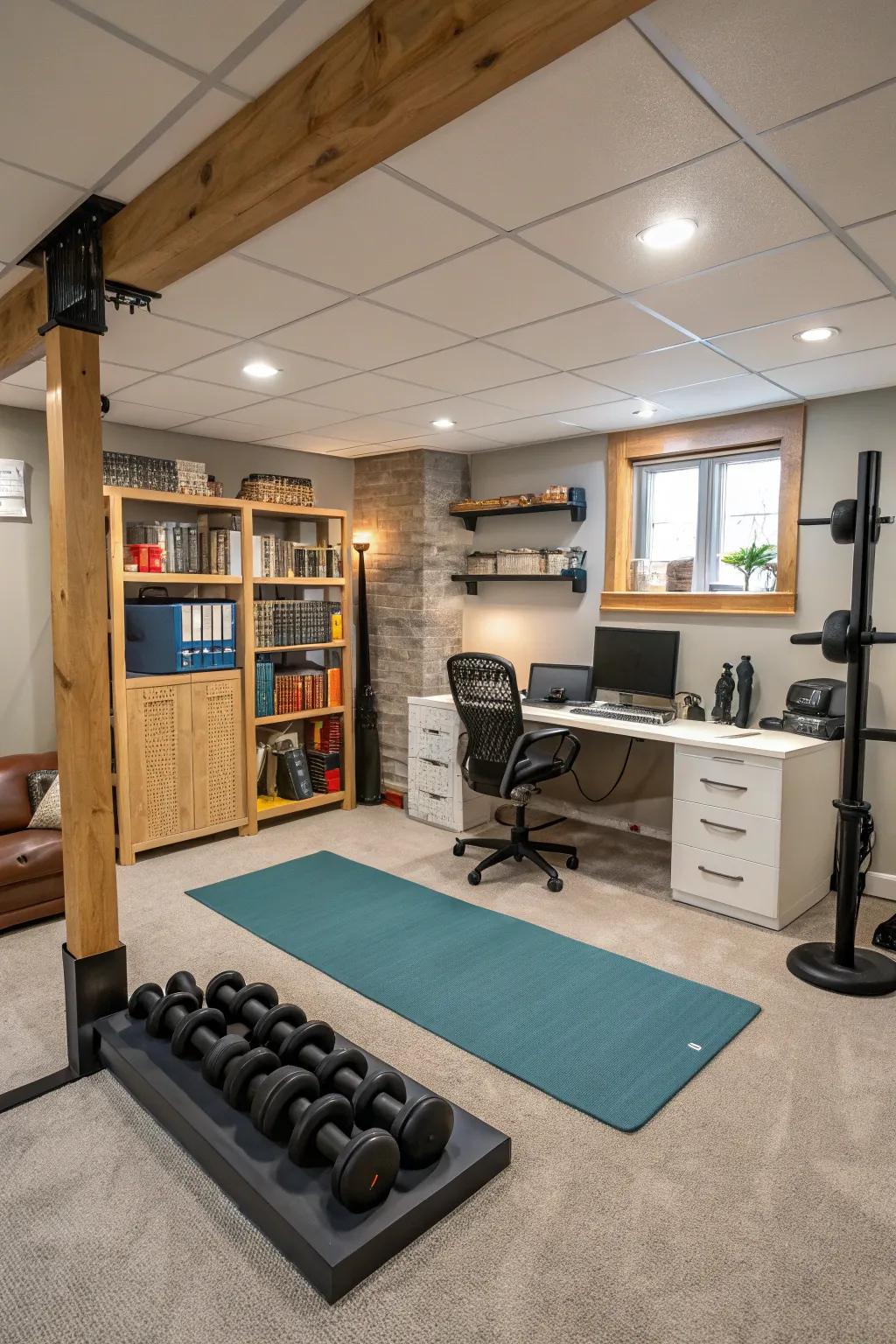 A flexible, multipurpose space for work and exercise.