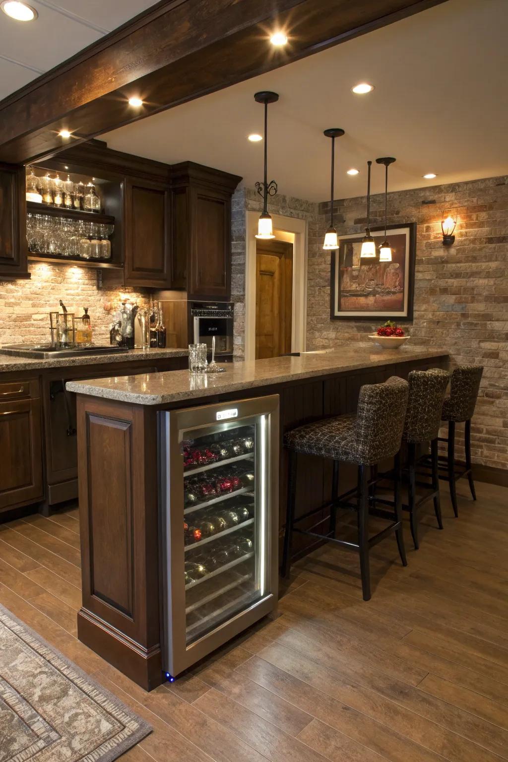 An integrated wine chiller ensures your assortment is ideally cooled.