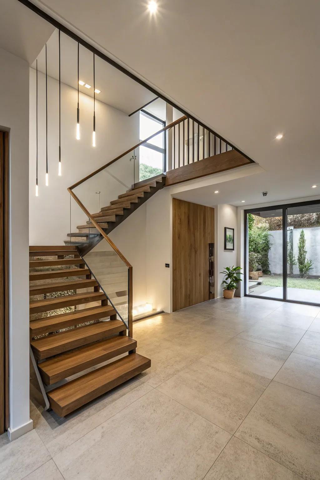 Open-air steps deliver a polished and contemporary aesthetic.