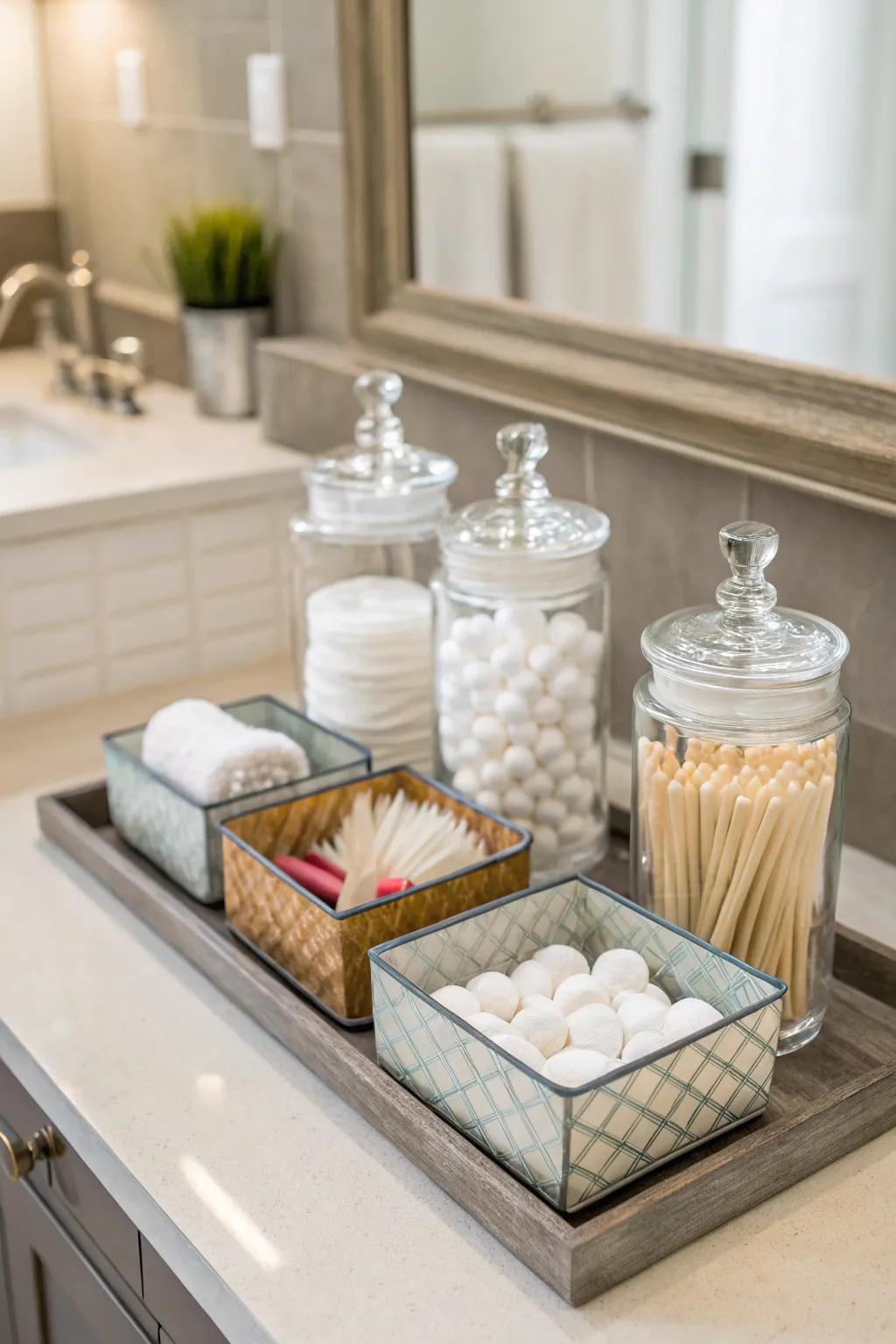 Keep your essentials stylishly sorted with trays and jars.