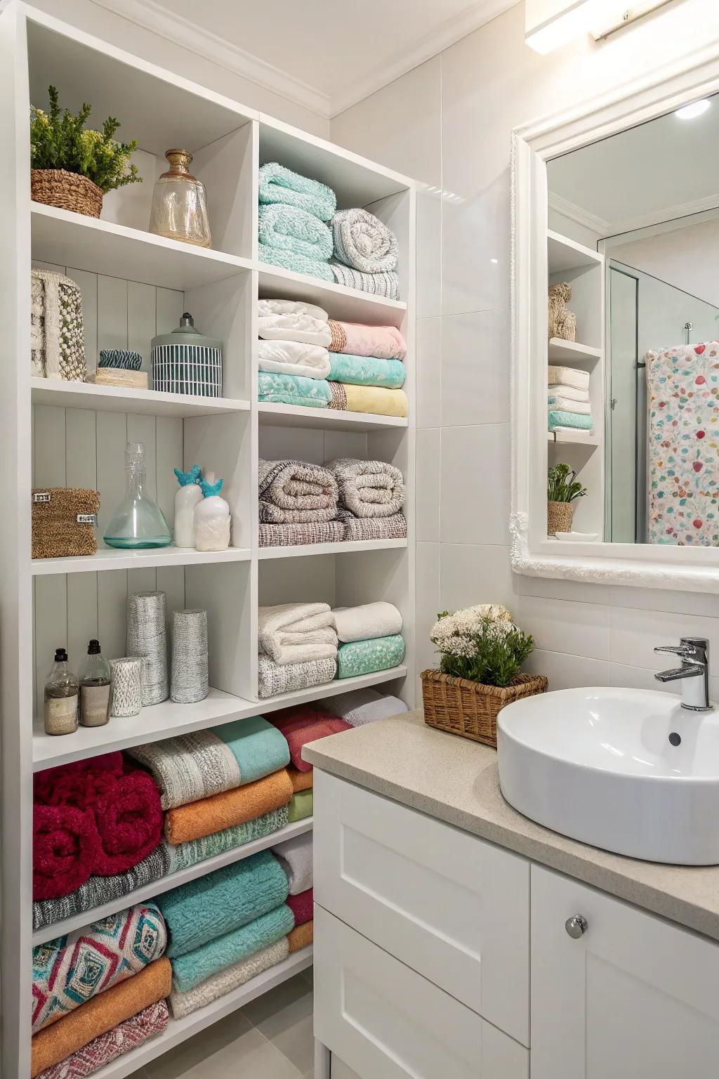 Exposed shelving increases both flair and usefulness.