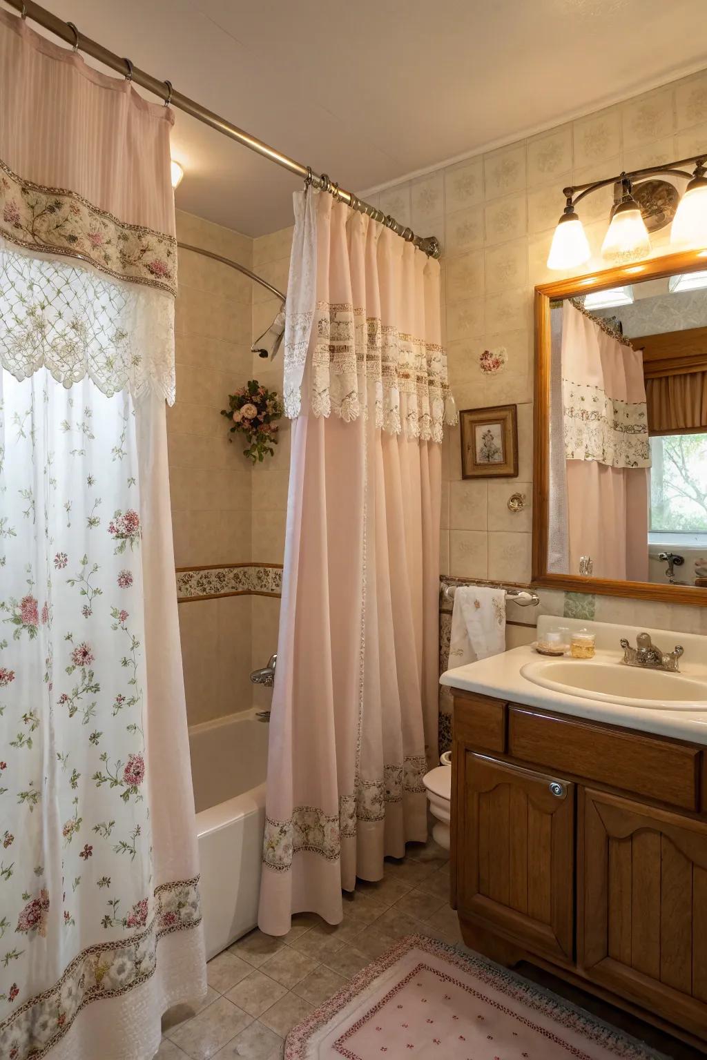 Your contemporary restroom gains a nostalgic appeal from vintage coverings.
