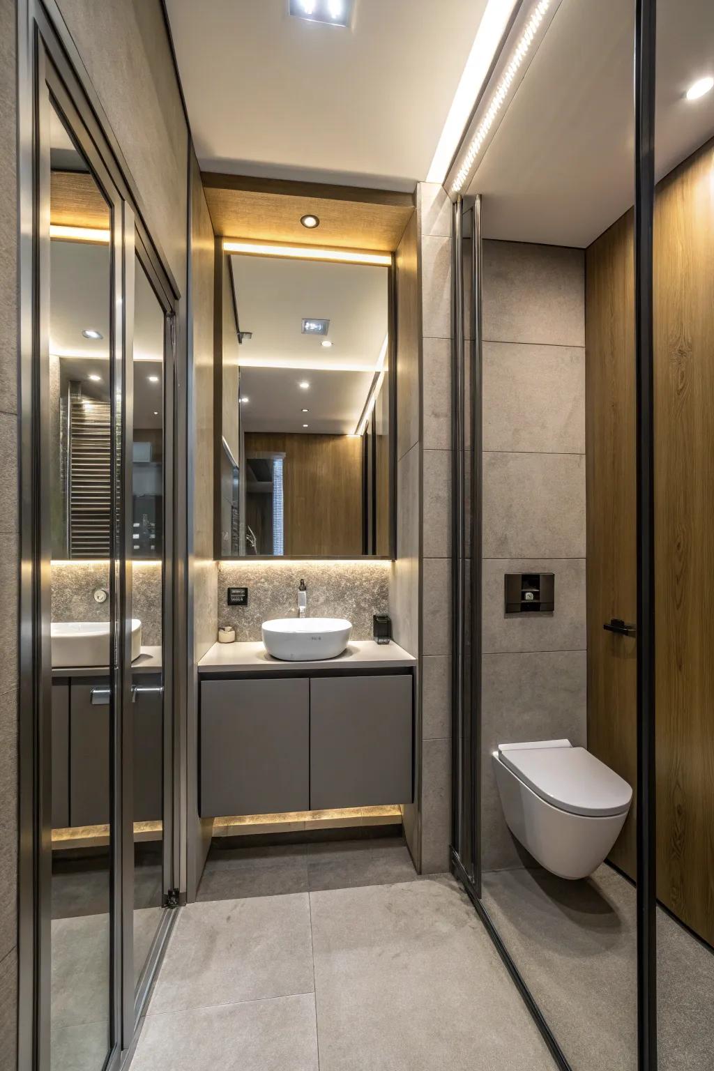 Reflective doors enhance both space and functionality.