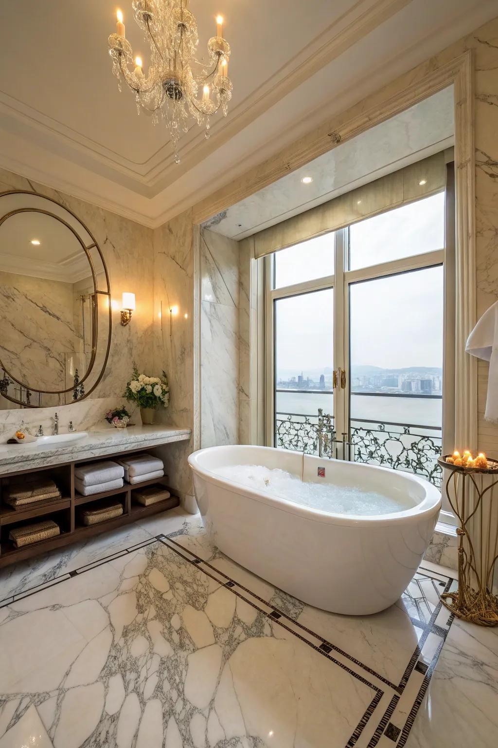 A standalone bathing tub that invites both relaxation and lavishness.