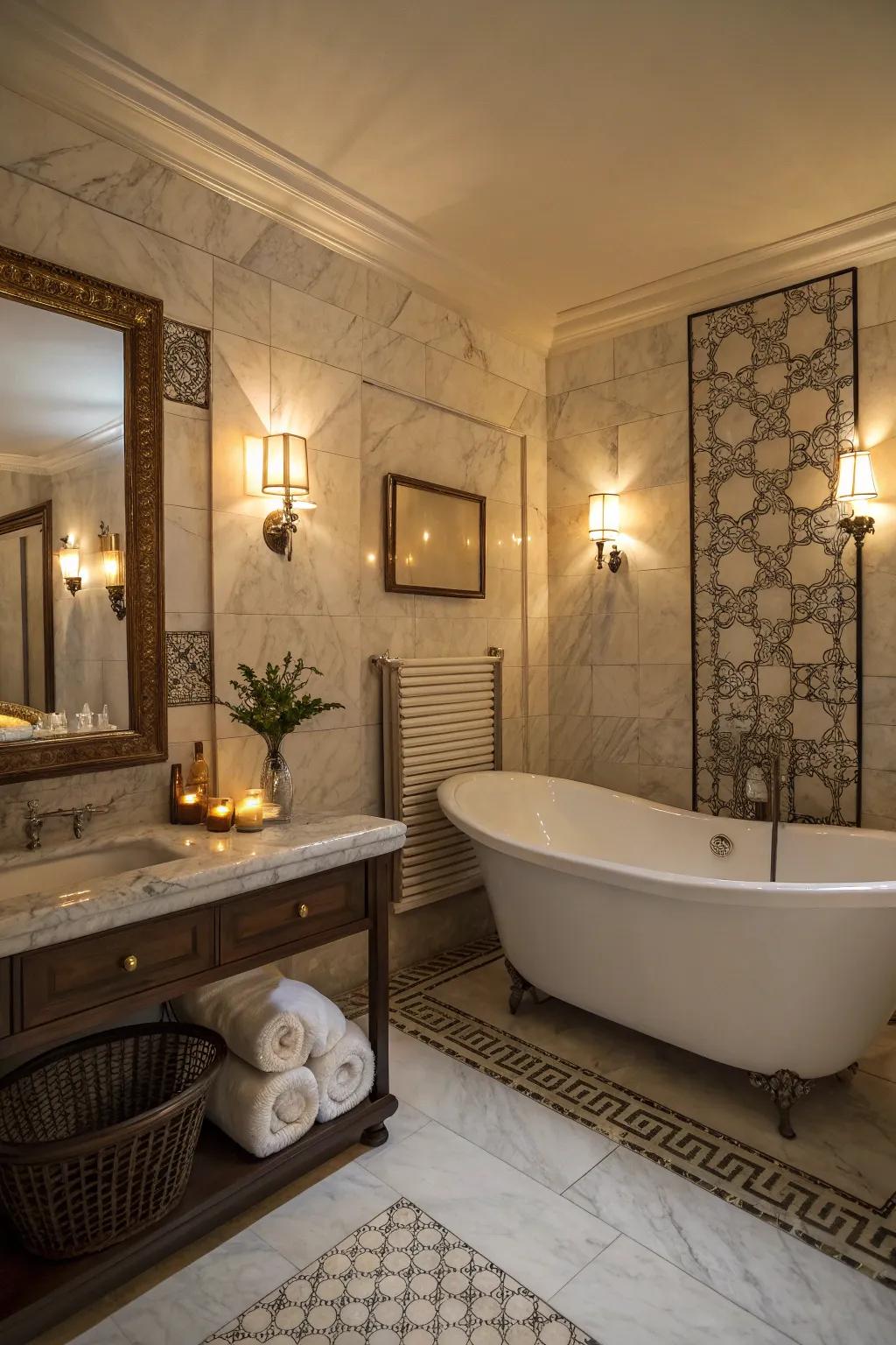 Delicate illumination fosters a soothing and spa-resembling ambiance.