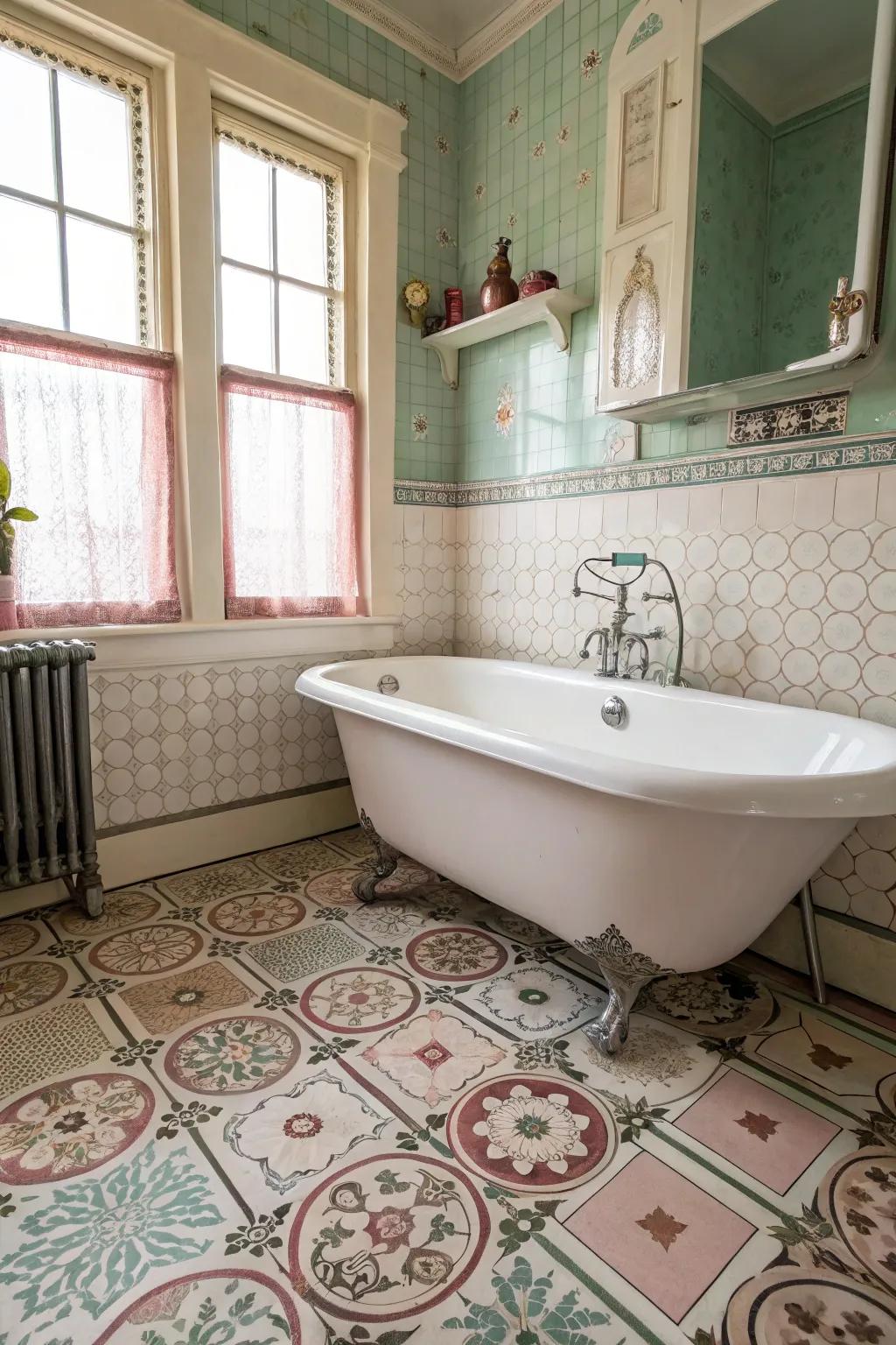 A traditional tub introduces nostalgic charm to this bathroom.