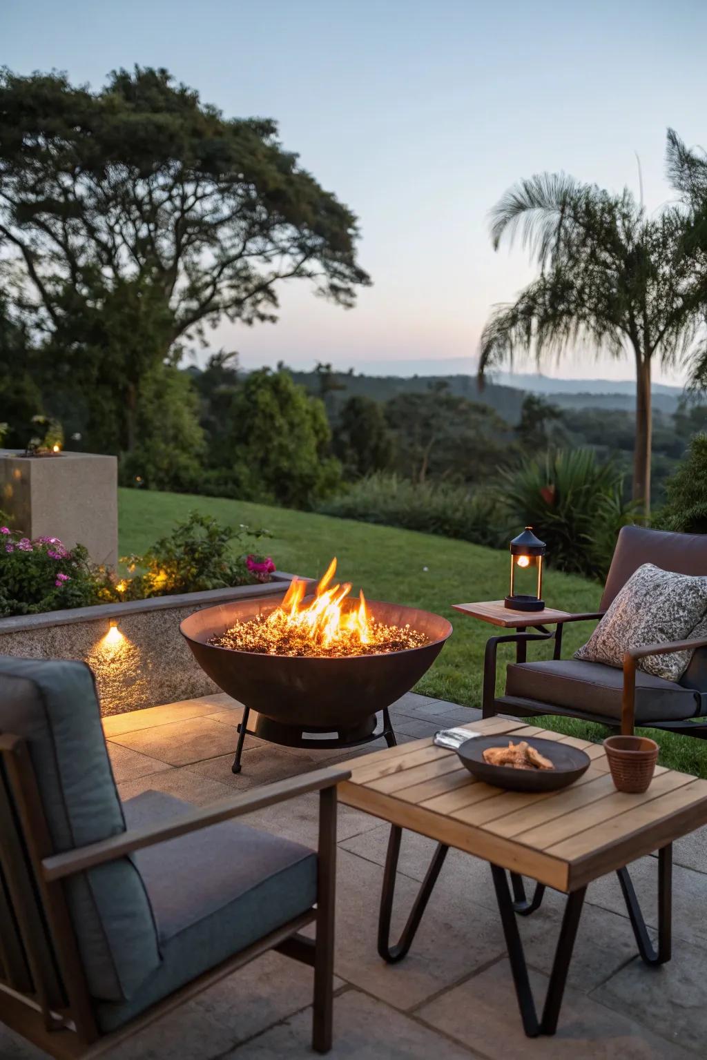 Savor the coziness and adaptability of a fire pit.
