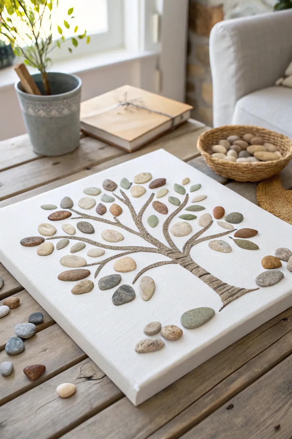 Embrace nature's artistry with this calming pebble tree creation, suitable for imbuing a hint of organic sophistication to your environment.