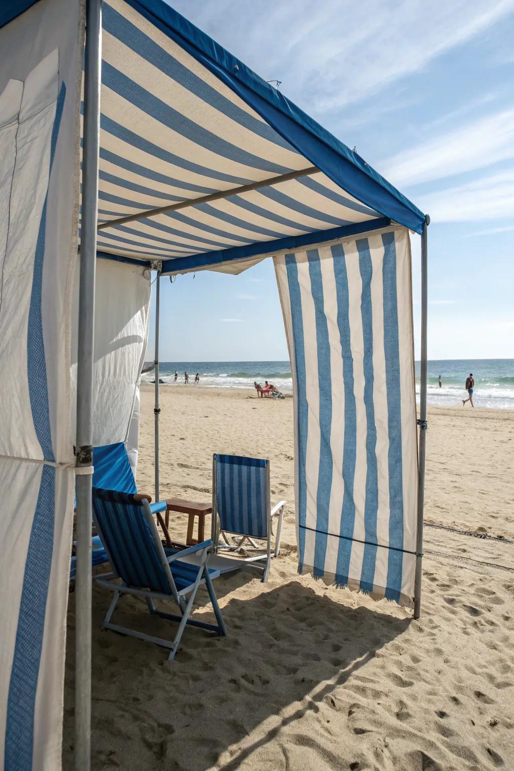 Shade tents with side additions offer enhanced protection against the wind.