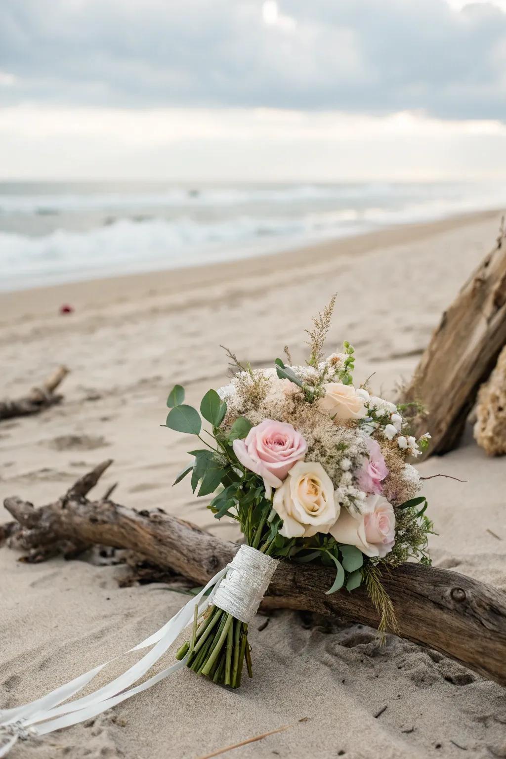 Driftwood dreams, a rustic bouquet that captures the soul of the beach.