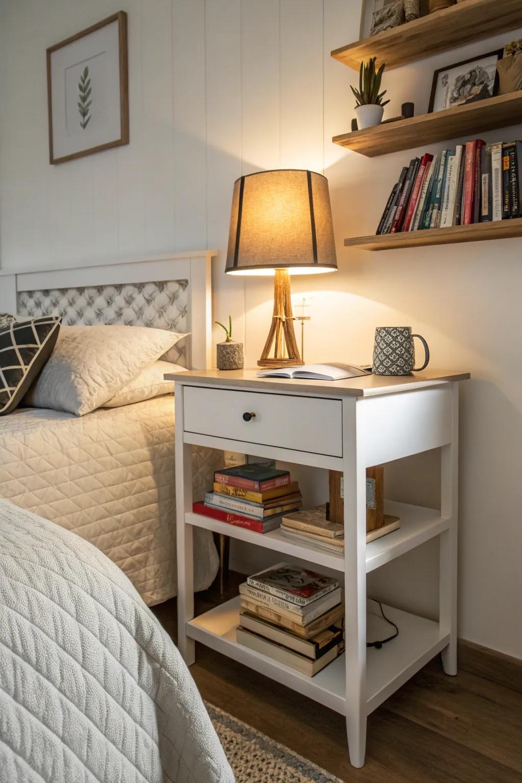 Optimize by using your desk as a bedside table.