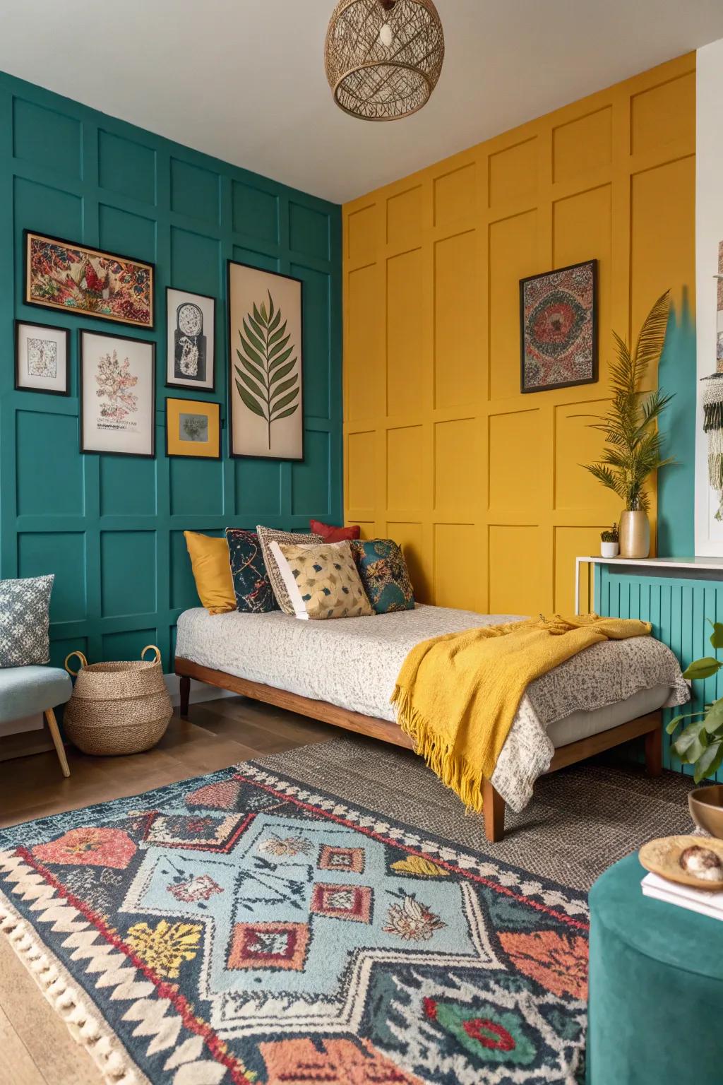 Color division injects flair and individuality into your bedroom.