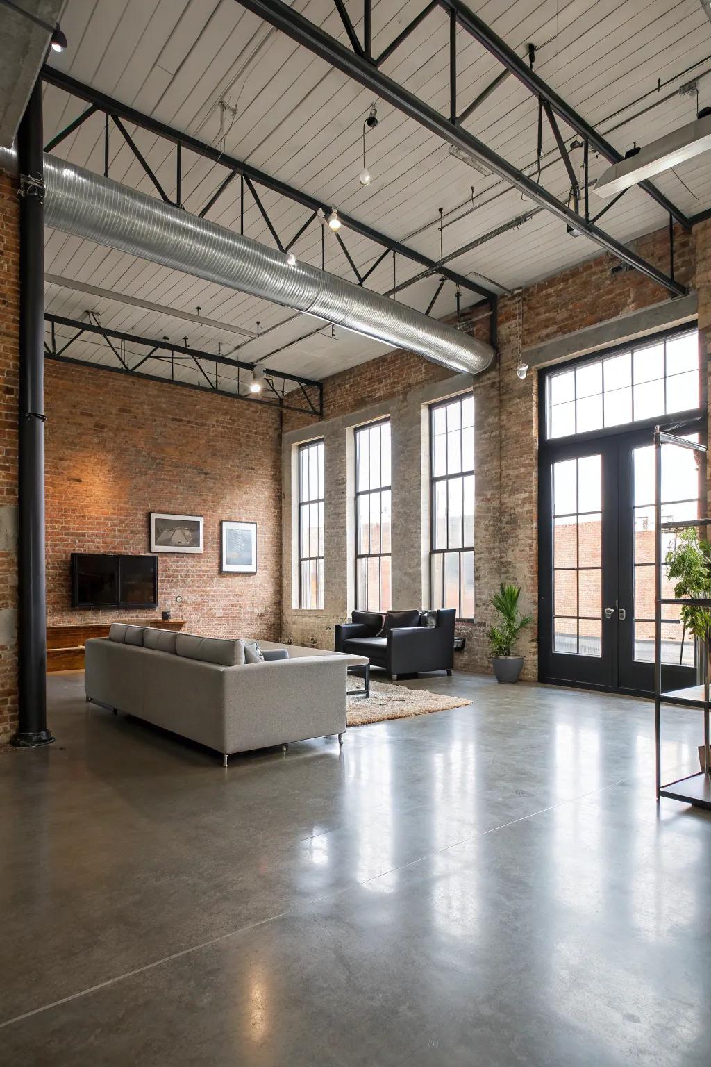 Solid floors deliver a polished, industrial vibe.