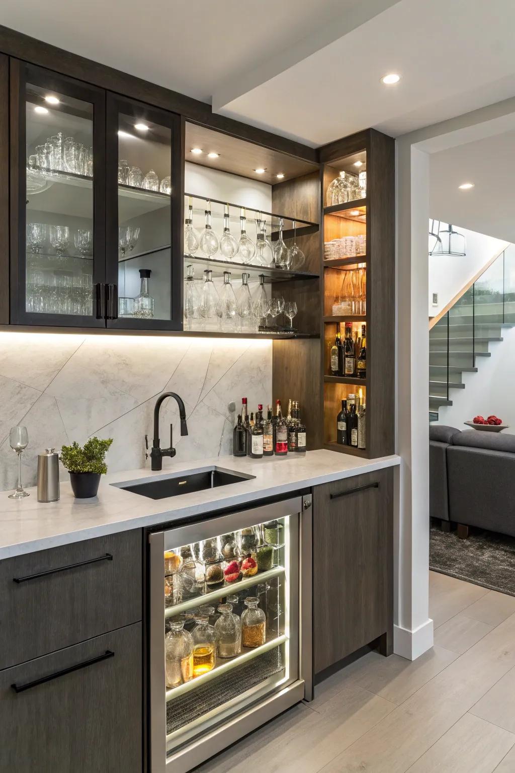 Simplify entertaining with an integrated wet bar.