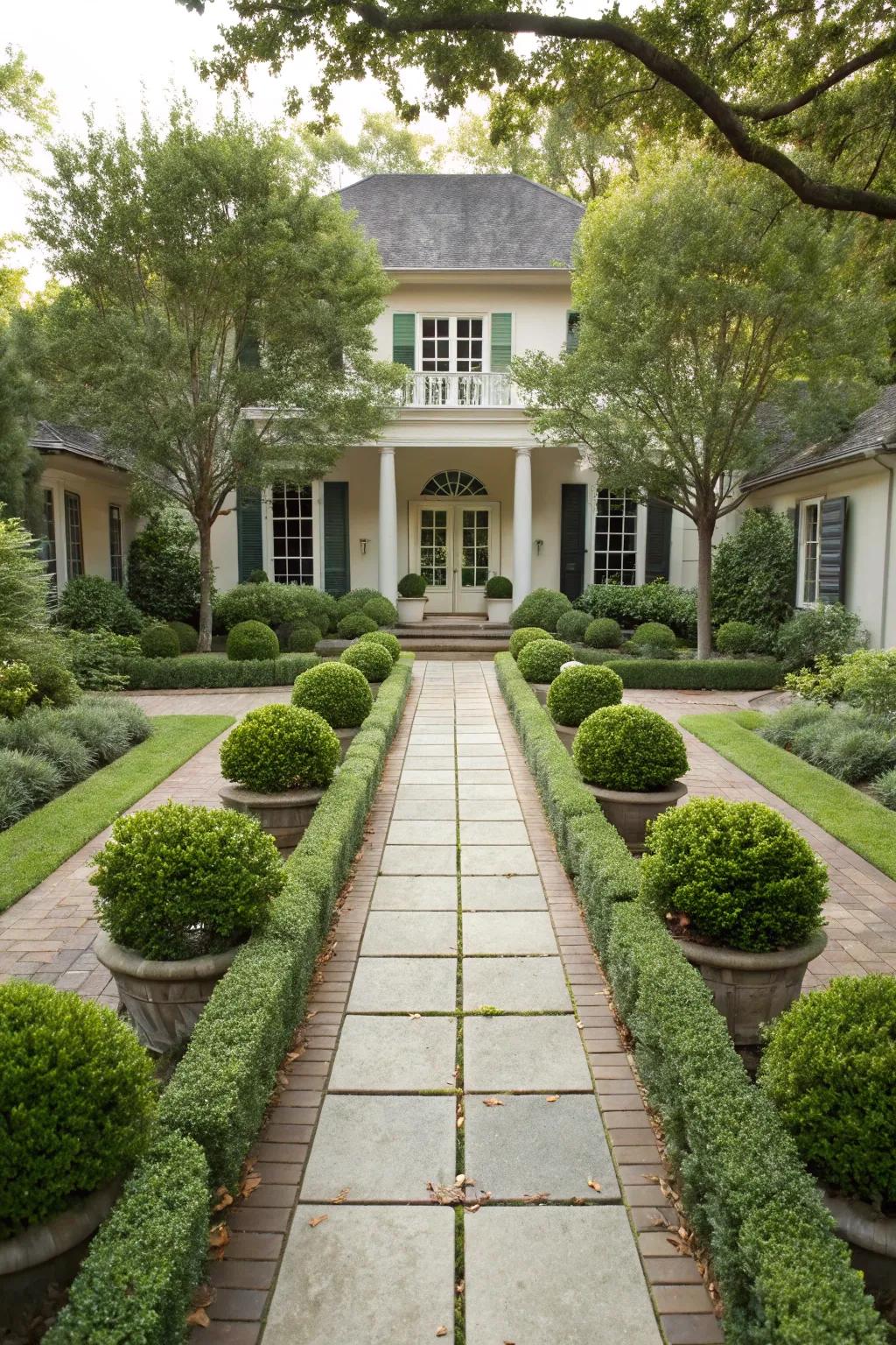 Achieve balance through symmetrical garden planning.