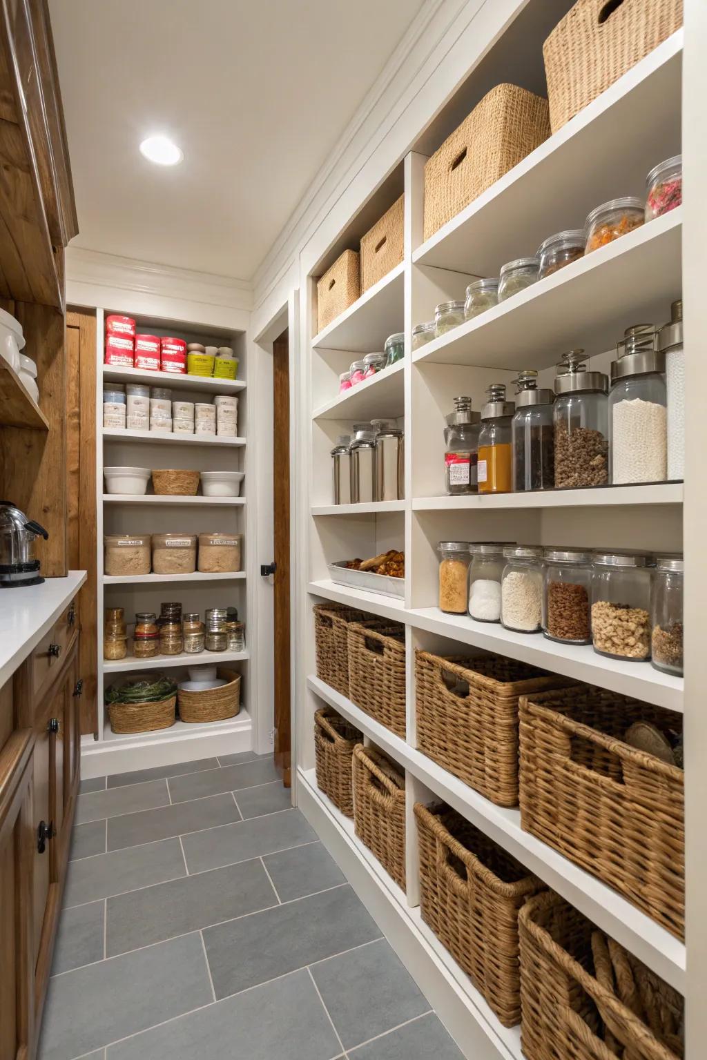 A walk-in larder delivers structured and uncluttered storage.