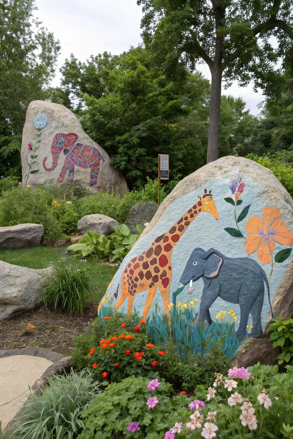 Begin on a wildlife expedition with animal-themed stone art.