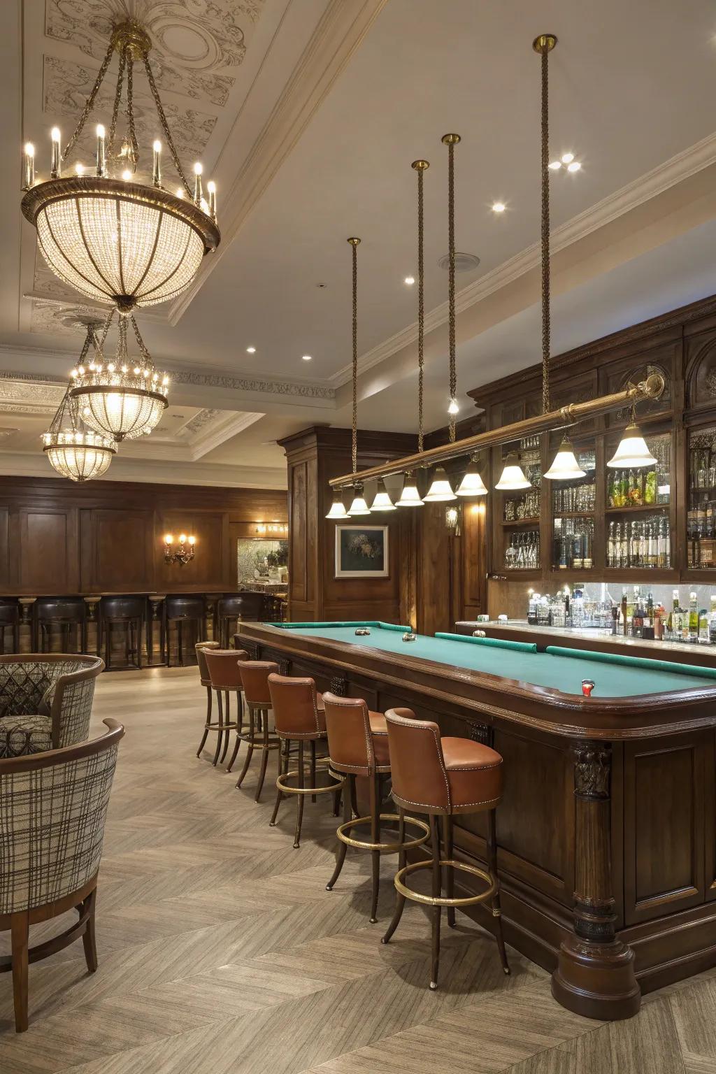 An elegant bar space enhancing the social aspect of a billiard room.