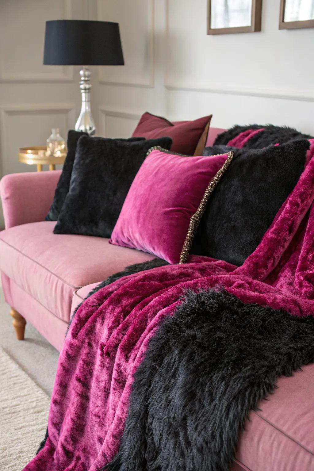 Textured fabrics enrich the space with comfort and depth.