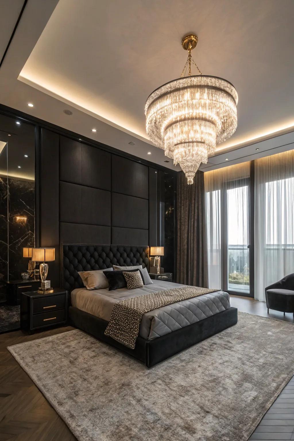A remarkable chandelier can elevate your bedroom's aesthetics.