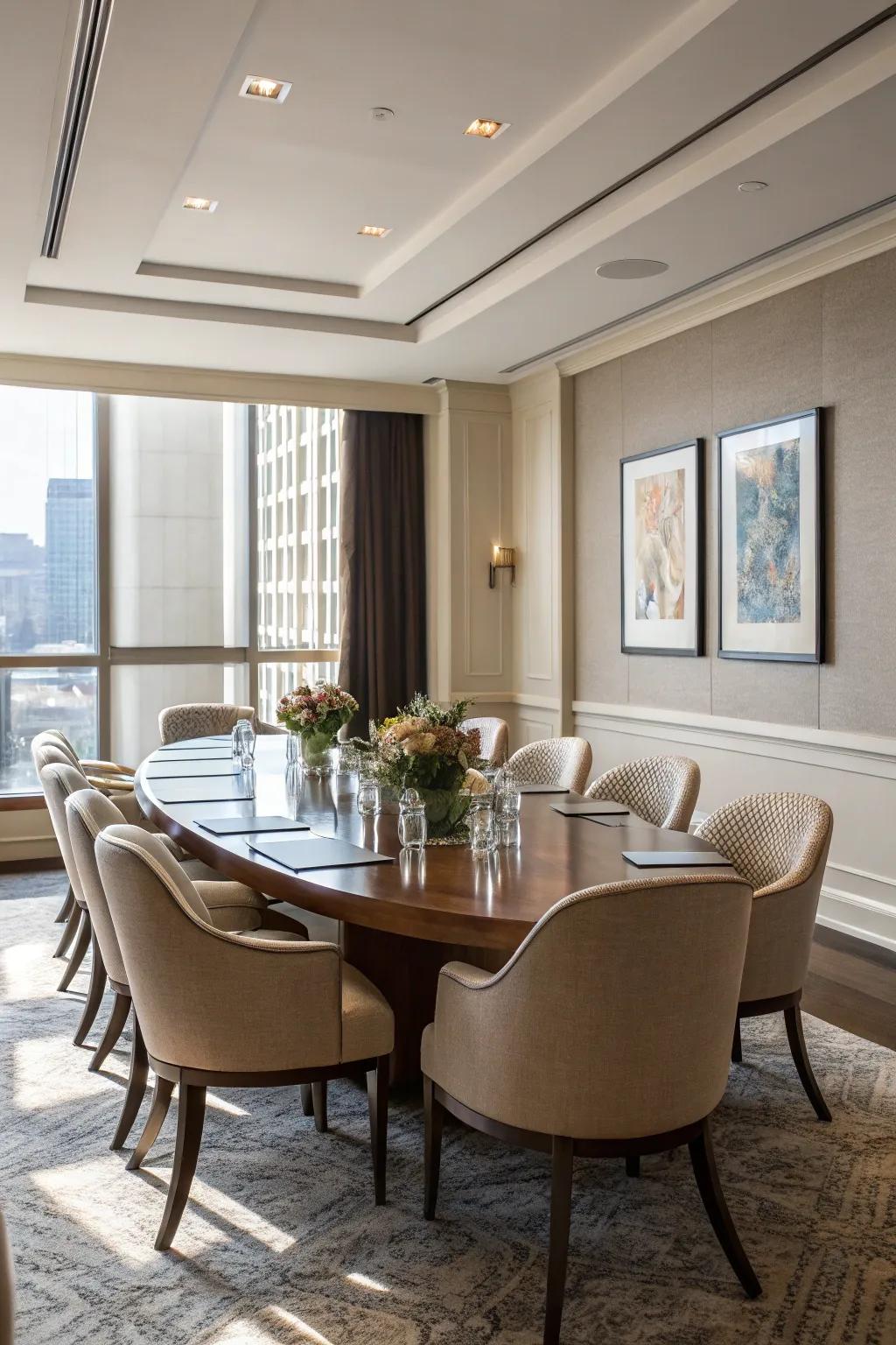 Oval tables create an inviting and inclusive environment.