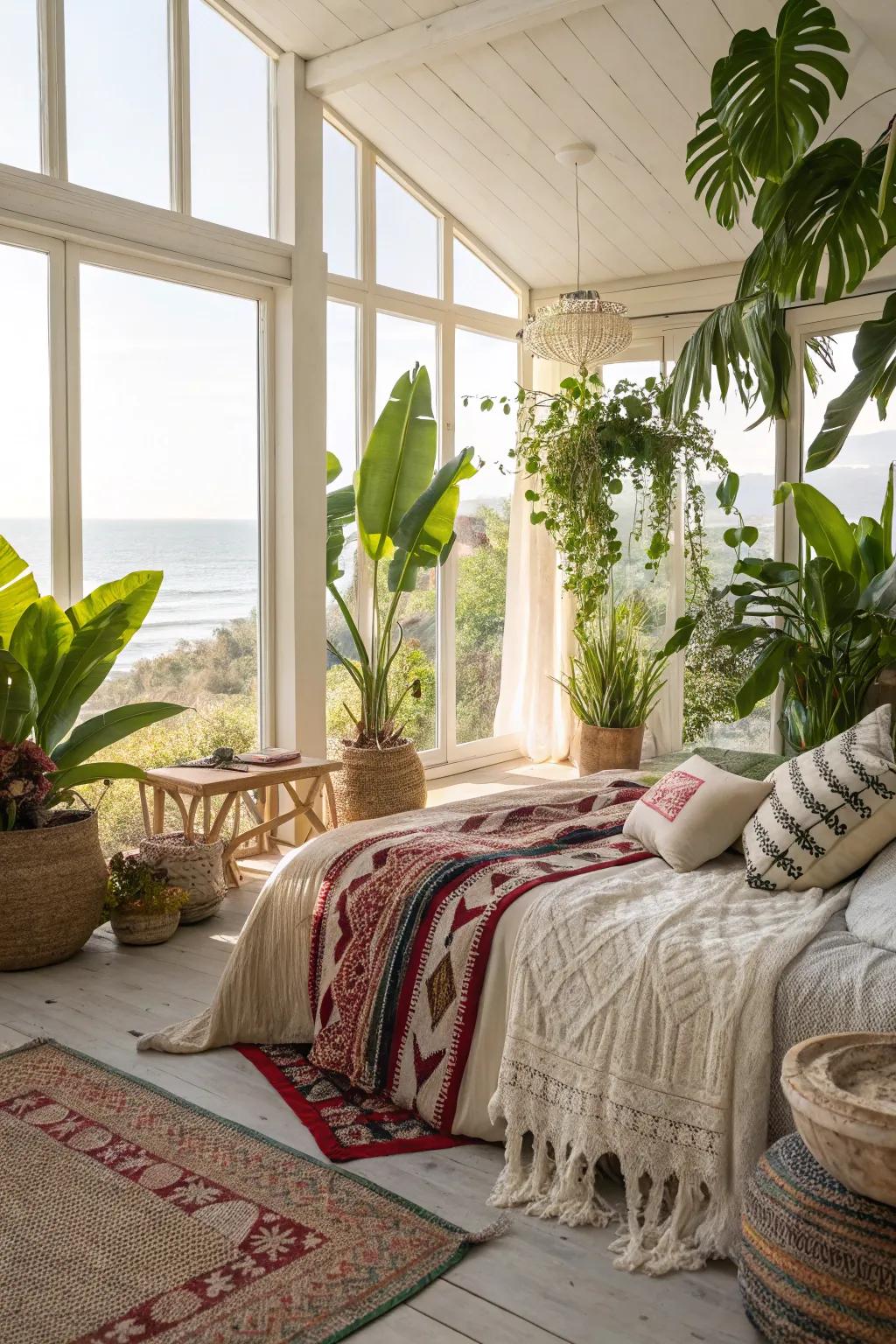 Indoor plants accentuate the natural, beachy air.