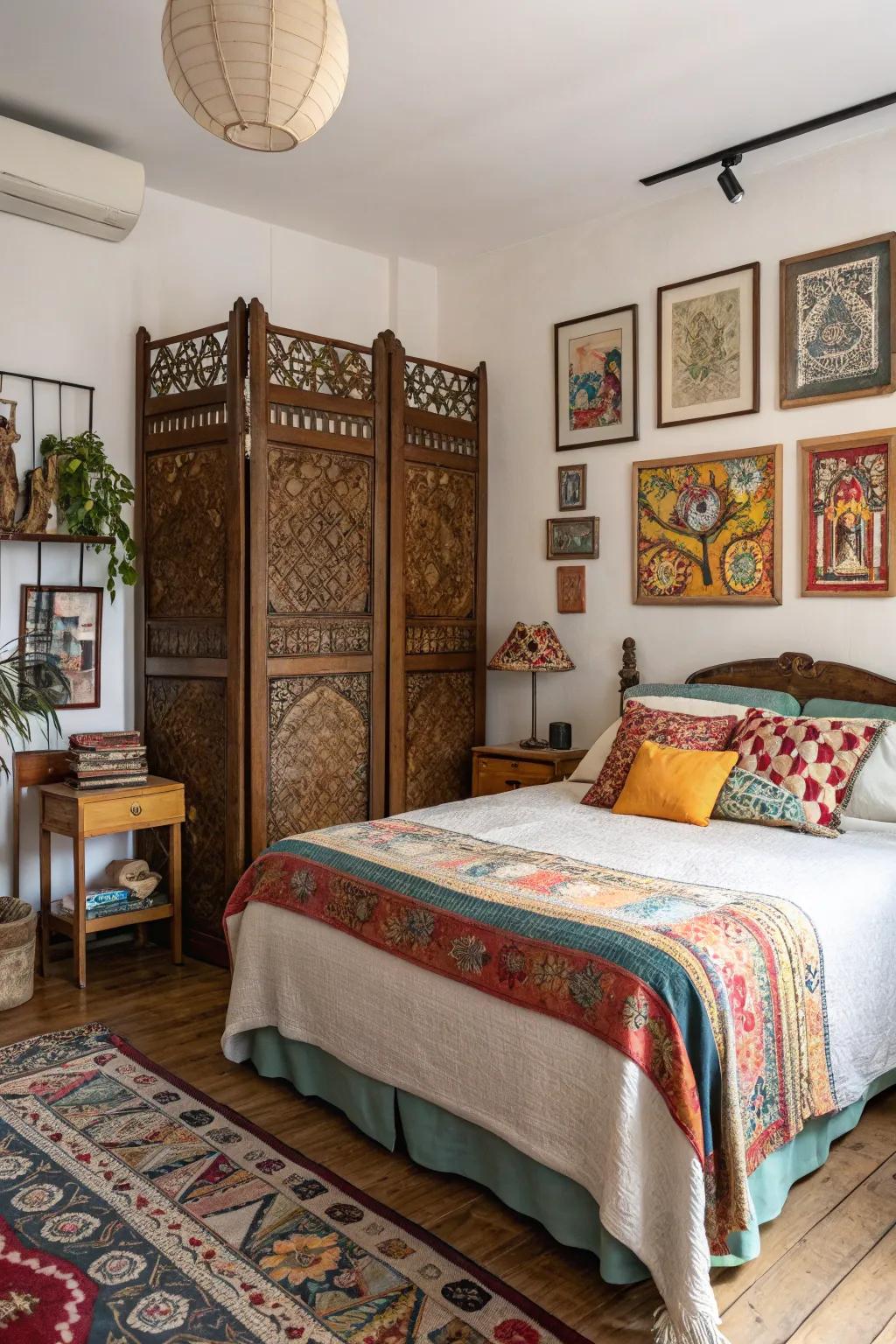 A timeless panel repurposed as a headboard adds character and charm.