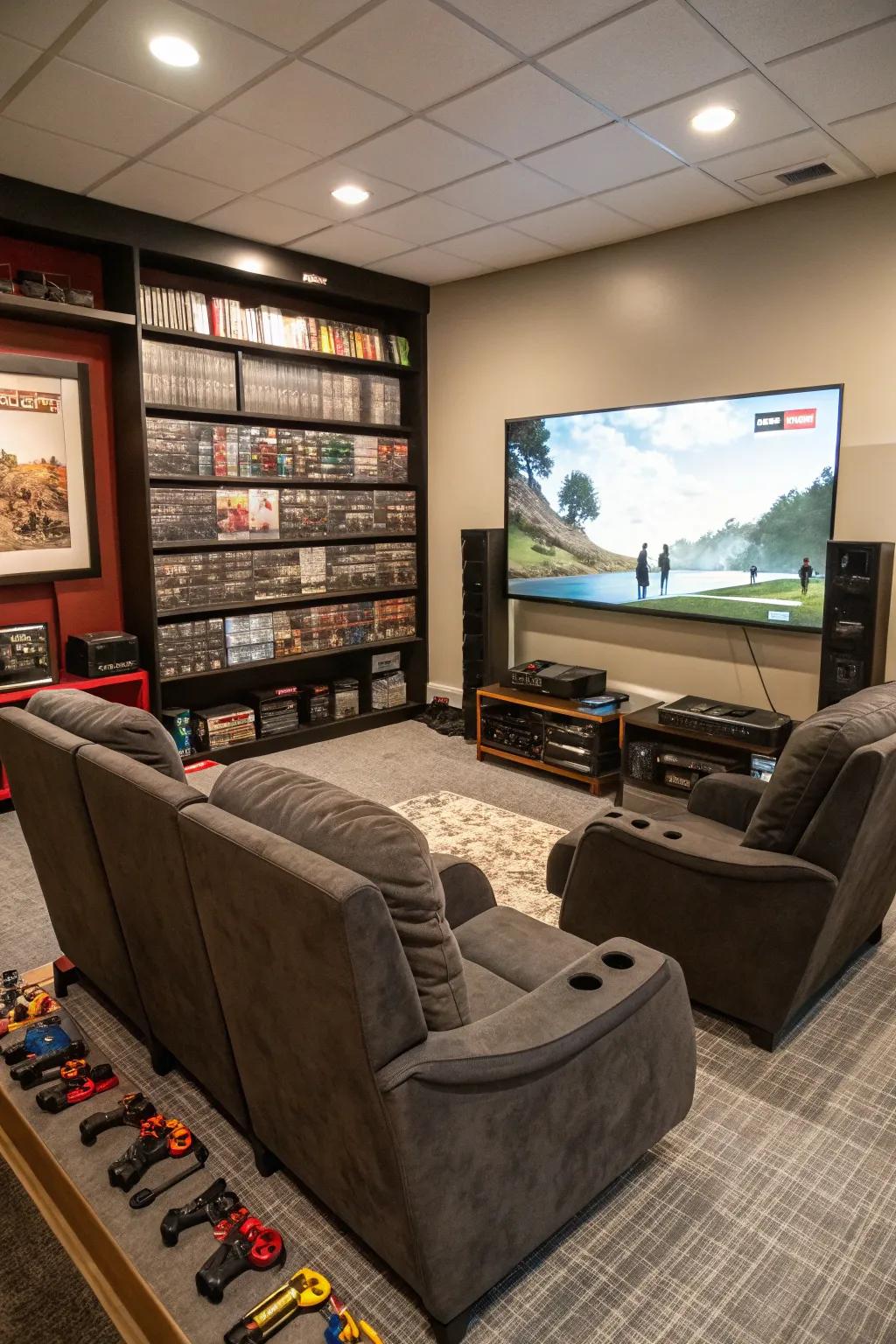 A dedicated gaming zone featuring state-of-the-art tech and comfort.