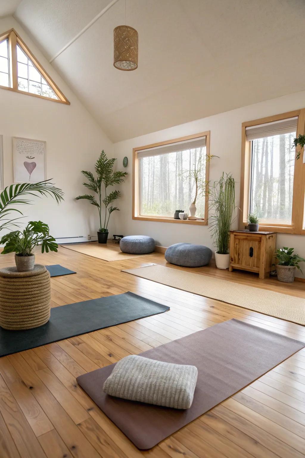 Establish a tranquil retreat for yoga and meditation within your bonus room.
