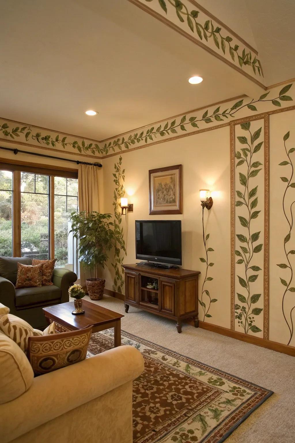 Invite nature indoors with exquisite foliage and climbing plant border designs.