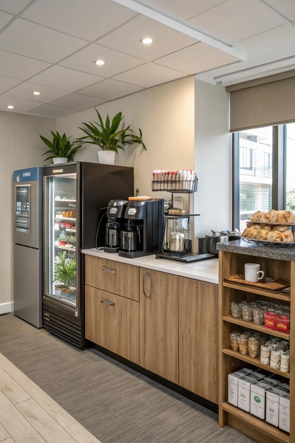 A refreshment center transforms break periods into a comforting time.