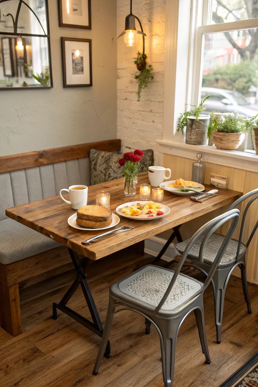 Mixing materials can bring an eclectic and sophisticated feel to your nook.