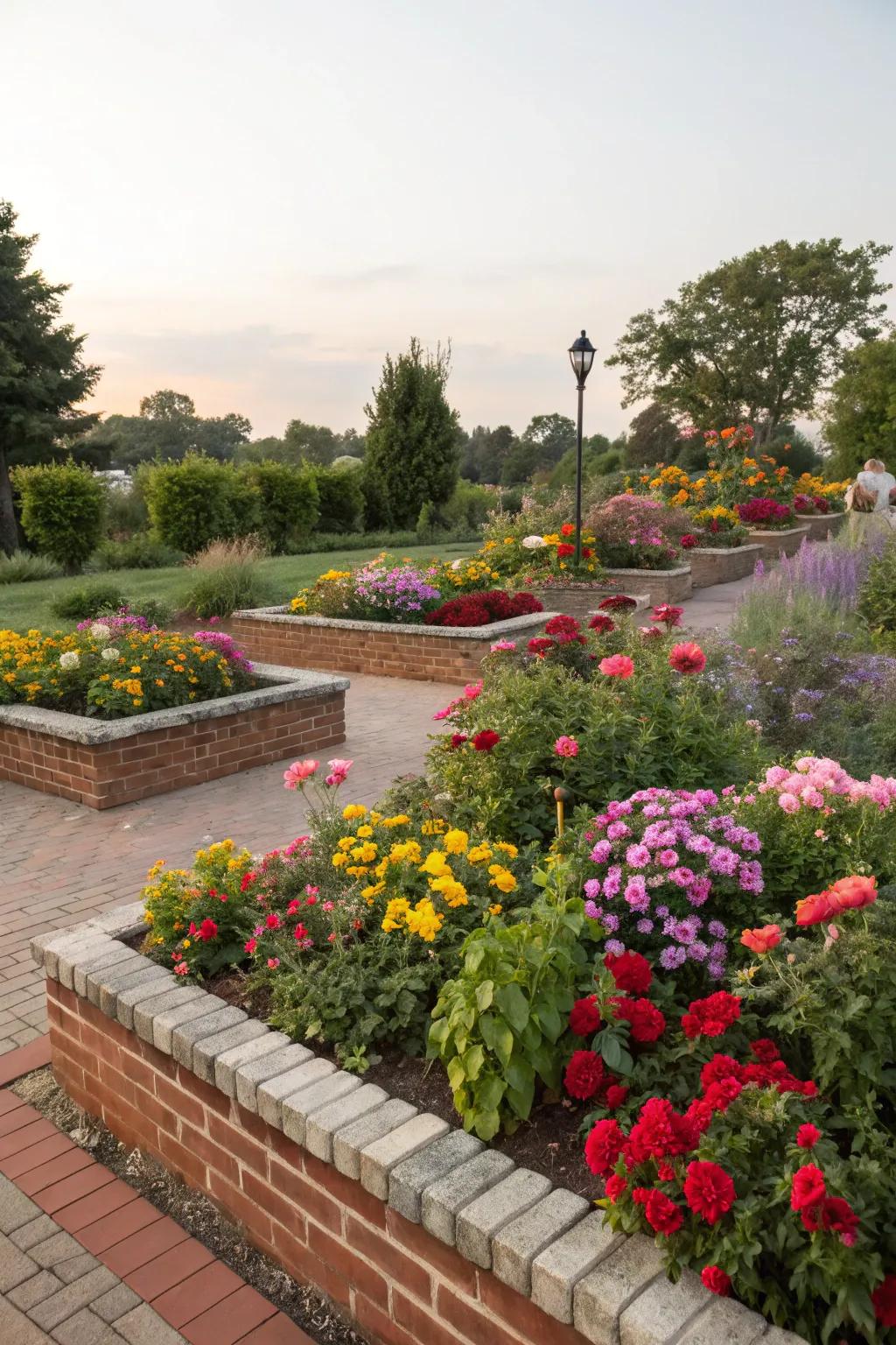 Radiant blossoms and blockwork coalesce to fashion a spirited garden tableau.