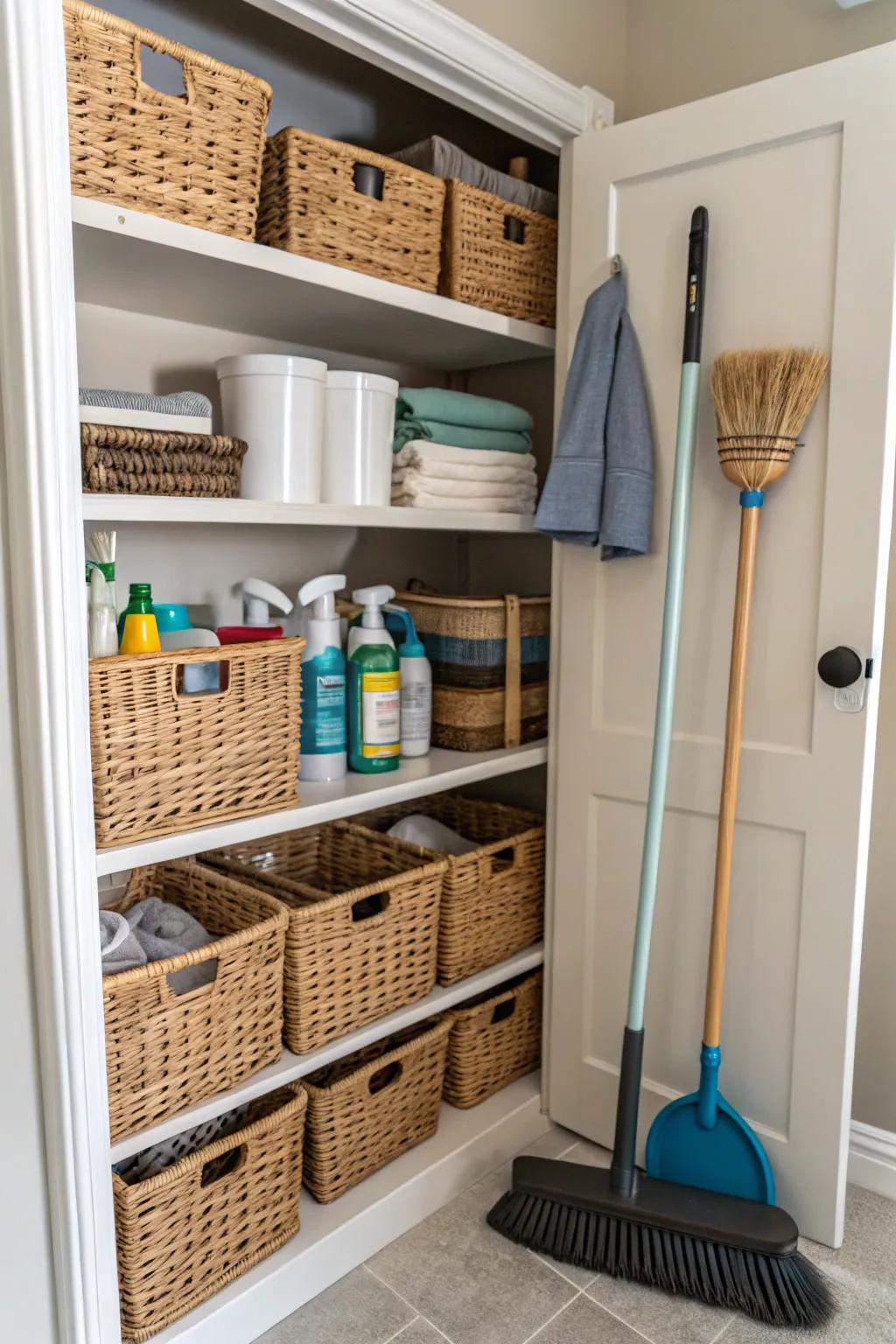 Keep clutter at bay with stylish basket organization.