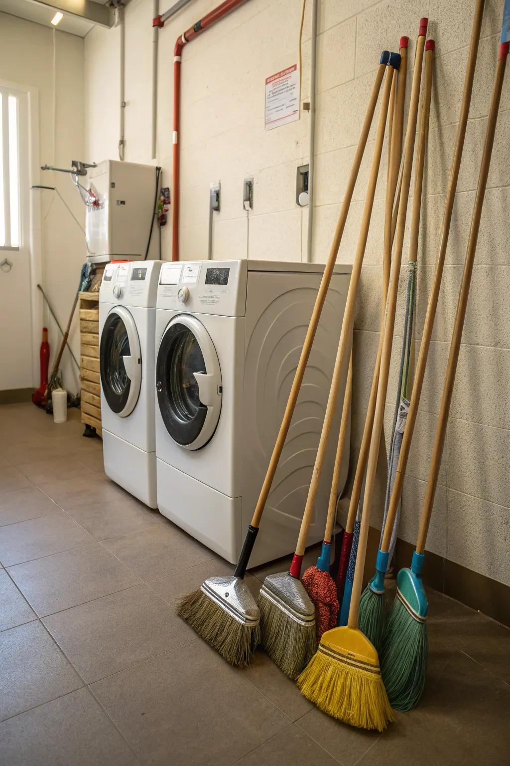 Seamlessly blend broom storage into your laundry room.