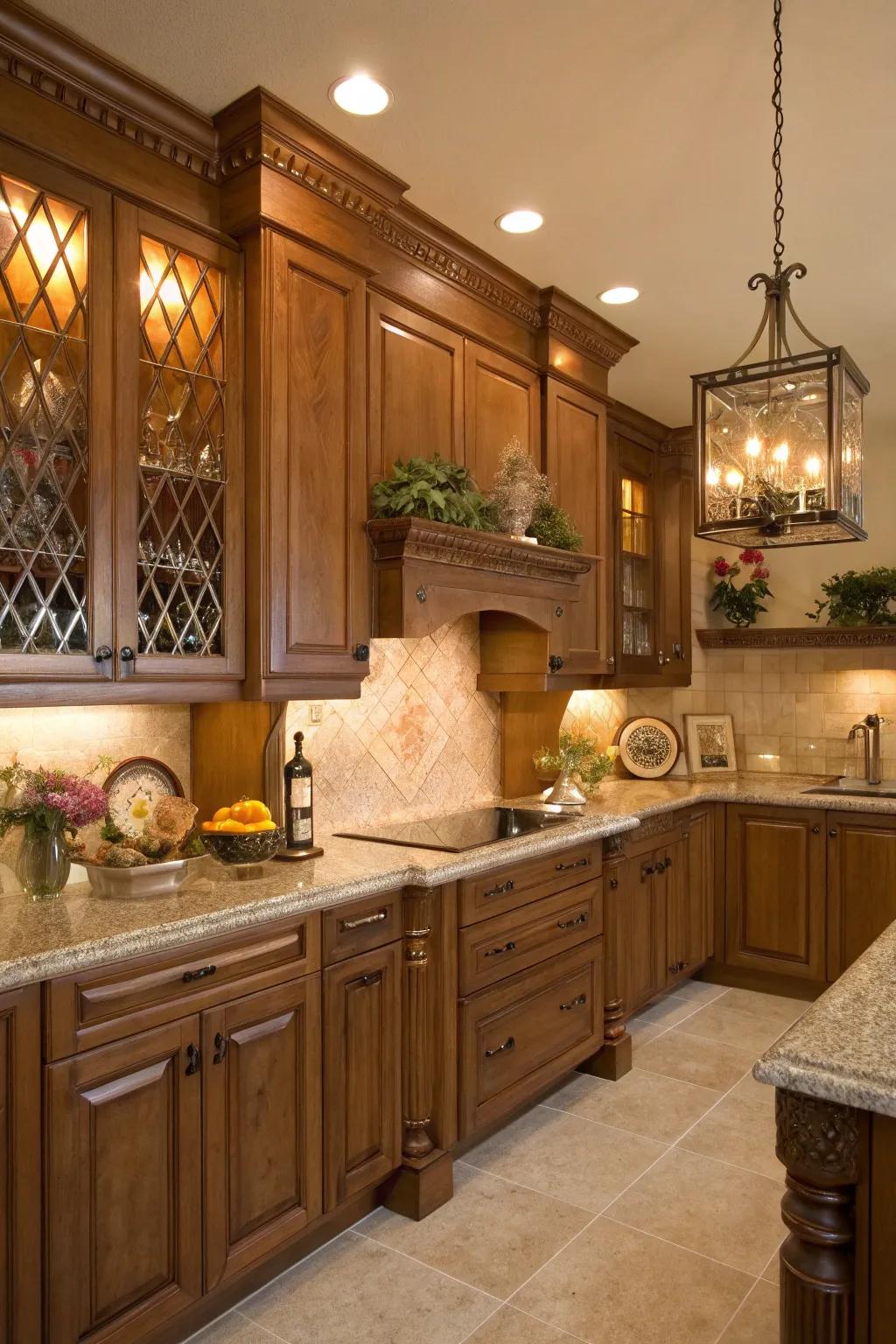 Invite warmth utilizing amber-toned brown cabinetry.