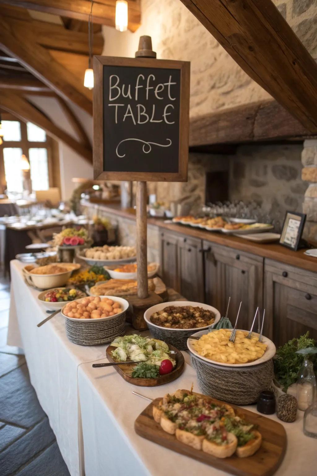 Chalkboard labels enhance the appeal and organization of your buffet layout.