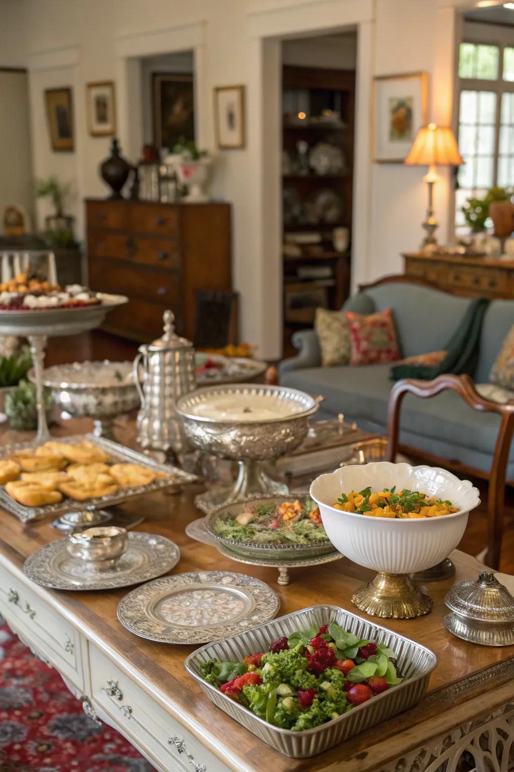 A mixed aesthetic of serving ware introduces character and style.