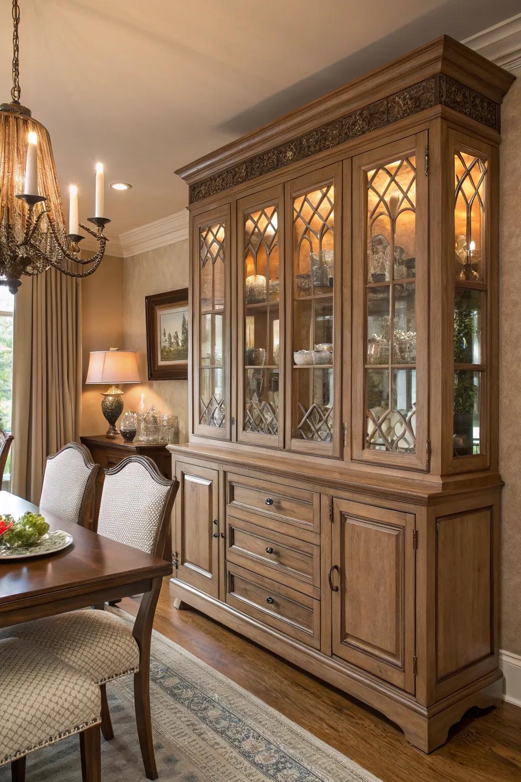 Dining room cabinets adorned with decorative hardware that adds character and charm.